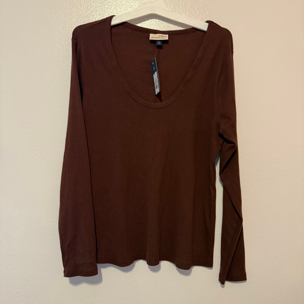 Universal Thread Women XXL Brown Ribbed Long Sleeve Scoop Neck Top NWT